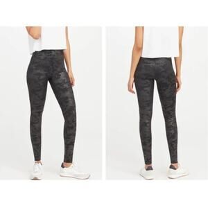 Spanx High Waist Black Camo Leggings Womens S Faux Vegan Leather Capsule Easy